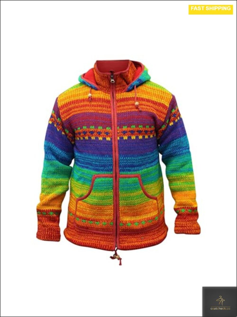 Men's Tie Dye High Neck Wool Winter Jacket Hooded Fleece Lined